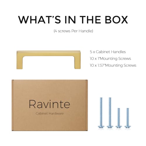 Ravinte Brushed Gold Kitchen Cabinet Solid Handles,3-1/2 Inch,5 Pack - color: Brushed Gold, size: 3-1/2 Inches Hole Center