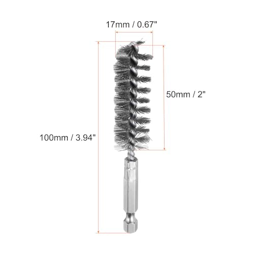 HARFINGTON 6Pcs Stainless Steel Bore Brush 17mm Dia 4" Long Cleaning Twisted Wire Brush with Handle 1/4" Hex Shank for Tubes, Ports, Bearings - size: 17mm