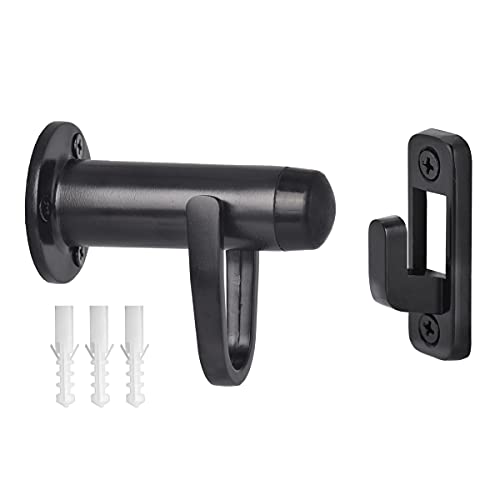 HOMOTEK Heavy Duty Latch Hook Stop Windproof,Door Holder Stopper with Sound Dampening Rubber Bumper Wall Mounted, Black, 1 Pack - color: Brushed Black, size: 1 Pack