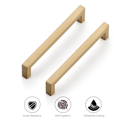 Ravinte Champagne Bronze Cabinet Handles Square Pulls 6-1/4 Inch 30 Pack | Stainless Steel, Square Bar Grip, Drawer Pulls, Kitchen Cabinet Hardware, For Cupboards, Drawers, Dressers, Cabinets - color: Champagne Bronze