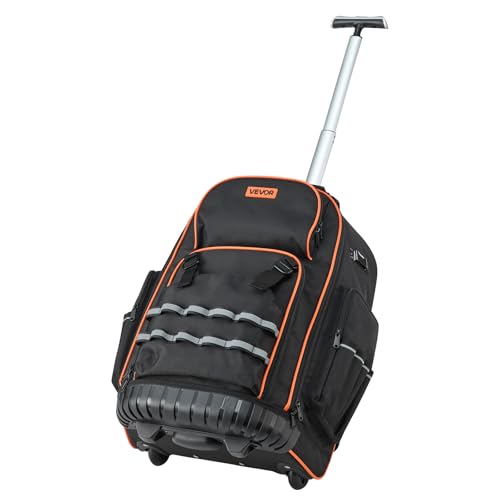 VEVOR Rolling Tool Backpack, 110 lbs Load Capacity, 72 Pockets Heavy Duty Roller Tool Bag on Wheels, Adjustable Telescoping Handle & Stable Base, Toolbag Organizers for Construction, Mechanic - size: 72 Pockets + Rolling