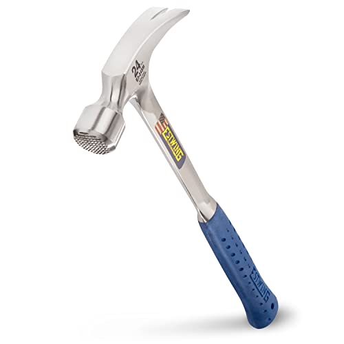 Estwing Framing Hammer - 24 oz Long Handle Straight Rip Claw with Milled Face & Shock Reduction Grip - E3-24SM - size: 24 oz, style: Milled Face