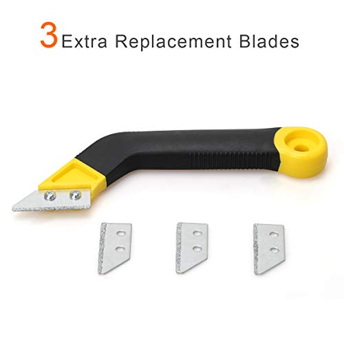 Coitak Tile Grout Saw Grout Removal Tool with 3 Pieces Extra Blades, Yellow | 3 Pieces Extra Blades Replacement, Grout Removal Tool, Tile Cleaning, Ergonomic Handle