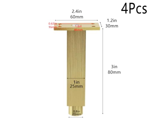 Geesatis 3" Furniture Legs,Square Tube Cabinet Feet,4PCs,Gold - color: Gold, size: 3inch