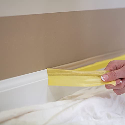 FrogTape Delicate Surface Painters Tape with PAINTBLOCK, 1.5 in Wide (1.41 in x 60 yd), Low Adhesion, Painting Tape Ideal for Freshly Painted Walls, Trim & Surfaces, Yellow, 4 Rolls (240662) - size: 4 Rolls, 1.41” Width