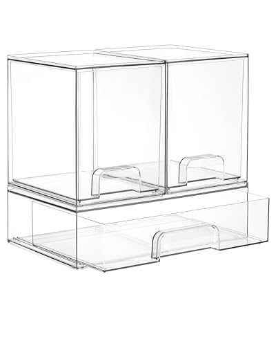 Vtopmart Clear Stackable Storage Drawers Set of 3, Plastic Organizer Bins - style: 2 High+1 Wide