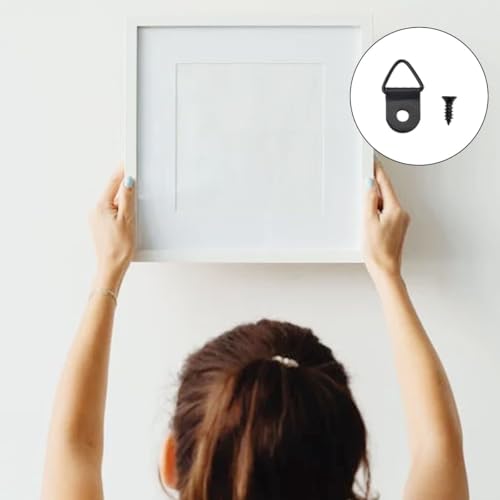 100 Pieces Small Triangle Ring Steel Picture Hangers with 100 Pieces Screws - color: Black