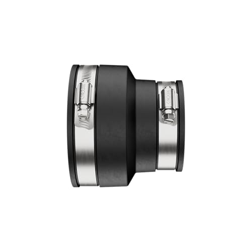 Fernco 1056-215 Cast Iron, Plastic and Steel Pipe Flexible Coupling Connector Sewer and Drain Coupler Adapter 2" X 1.5" Black