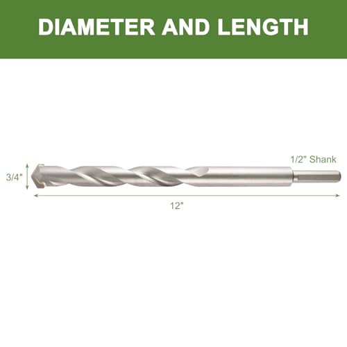 3/4" x 12" Masonry Drill Bits 3/4 inch Concrete Hammer Drill Bits Carbide Tipped, for Cement, Brick, Stone, 3-Flat Shank - size: 3/4" X 12"