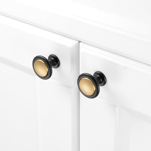 KOOFIZO 10 Pack Gold & Black Cabinet Knobs Round Single Hole Pulls 1960s - color: Brushed Gold + Black, size: Knob 1 - 10Pcs, style: Round