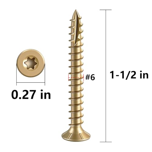 Wensilon #6 * 1-1/2" Yellow Deck Screws 476pcs 2 lbs 3.5x38mm - color: Yellow, size: #6*1-1/2"