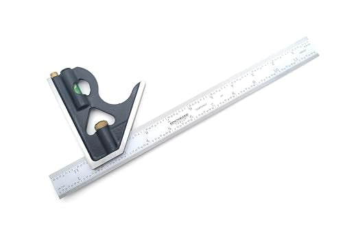 Benchmark Tools Precision 12” 2-Piece Machinist Combination Square Set - 12" Blade, No-Glare Satin Chrome Finish, Integrated Spirit Level, Hardened Steel Scribe, Plastic Case with Foam Inserts