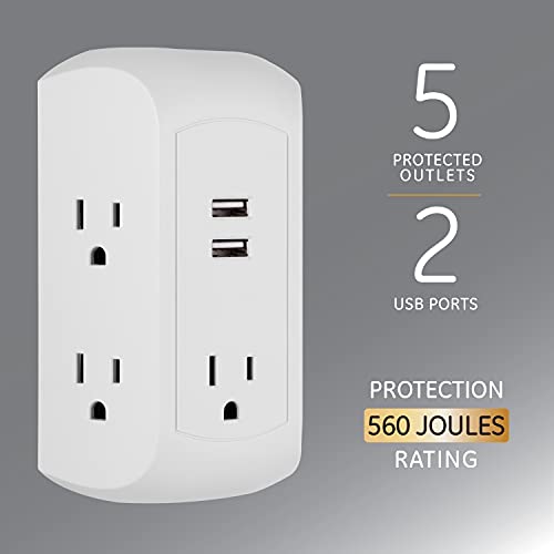 GE 5-Outlet 2-USB Surge Protector Outlet Adapter, 560 Joules - style: 5 Outlet | USB