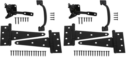 HOME MASTER HARDWARE Wood Gate Hardware Set- Heavy Duty 6" Gate Tee Hinge,Pull Set Gate Hardware Kit with Screws for Outdoor Fence Swing Gate Black Finish (Pack of 2) - size: 6 inch T Hinge (Pack of 2)