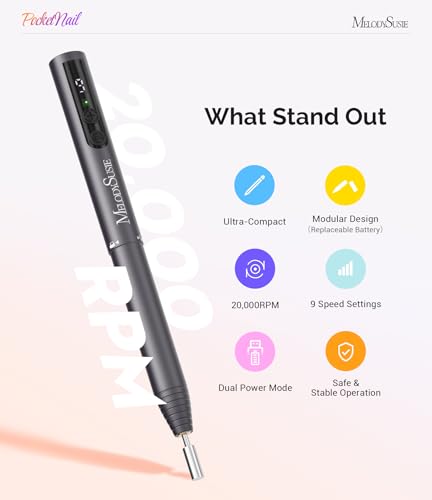 MelodySusie Pen-Shaped Cordless Nail Drill PocketNail PC100GR for Beginners - color: Basic - Gray
