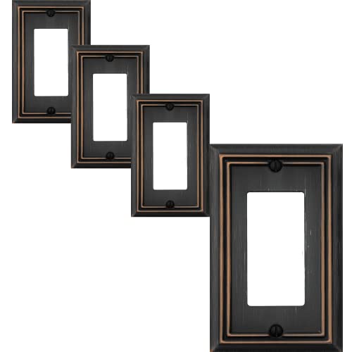 OKAWYC Single Decorator Light Switch Cover Adler Metal Wall Plate, 4-Pack Aged Bronze 1 Gang Single Rocker, for Receptacle Dimmer Switch GFCI Outlet, Switch Cover Decorative Wallplate, Durable - style: 1 Decorator 4PK