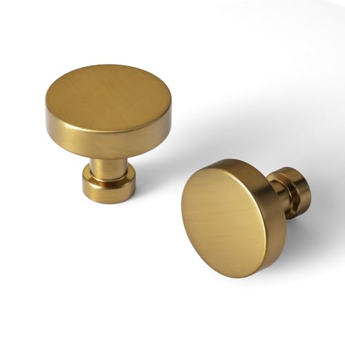 Goo-Ki 6 Pack Brushed Gold Cabinet Knobs Kitchen Drawer Knob Zinc Alloy Solid Hardware - Modern Single Hole/Screw Bar Cabinet Pulls Handles for Dresser Bathroom - color: Brushed Gold, size: 1.2 Inches