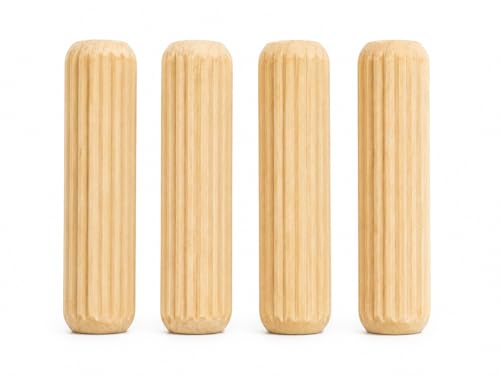 Berta 100-Pack, 5/16" x 1 1/2" (8 mm x 40 mm) Wooden Dowel Pins, Straight Dowel Rods Made of Hard Wood, Fluted Wood Dowel Plugs with Beveled Ends Tapered for Easy Insertion, for Woodworking (100)