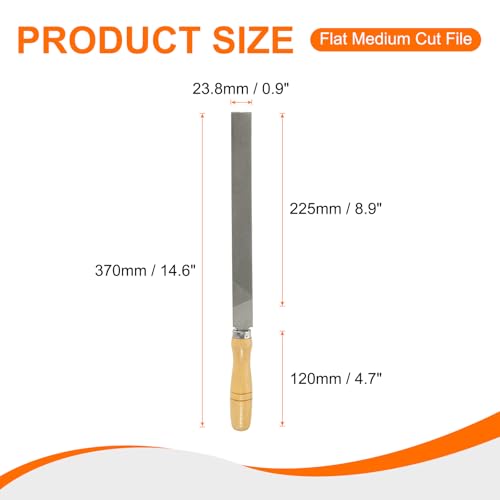 HARFINGTON Flat Medium Cut File 10" Double Cut Teeth High Carbon Steel Hand Rasp File with Wood Handle for Metal Wood Deburring Removing - size: 10", style: Medium