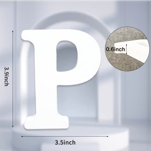 AOCEAN 4 Inch White Wood Letters Unfinished Wood Letter for Wall Decor Decorative Standing Letters Slices Sign Board Decoration for Craft Home Party Projects (P) - style: P