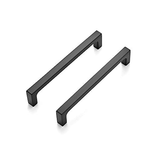 Ravinte Matte Black Square & Solid Cabinet Handles,5 Inch,30 Pack | Zinc Alloy, Flat Black Finish, Screws Included,Drawer Pulls, Cabinet Hardware for Kitchen & Drawer - size: 5 Inch Hole Center