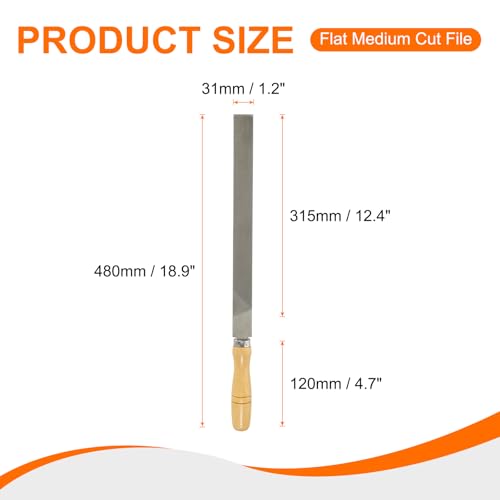 HARFINGTON Flat Medium Cut File 14" Double Cut Teeth High Carbon Steel Hand Rasp File with Wood Handle for Metal Wood Deburring Removing - size: 14", style: Medium