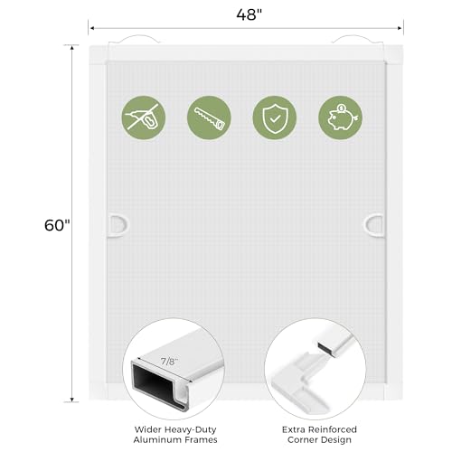 FLYZZZ 2-Pack Window Screen Frame Kit, Heavy-Duty DIY Window Screen Replacement Kit up to 48" x 60" with Upgraded Aluminum Frame (125g/m), Full Tool Set & Easy-Install Clips - size: 48" x 60"
