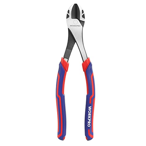 WORKPRO 8 Inch High Leverage Diagonal Pliers, Cr-V Steel & Anti-Slip Handle | Heavy Duty Wire Cutters, Diagonal Cutters, for Cutting Copper, Brass, Iron, Aluminum & Steel Wires