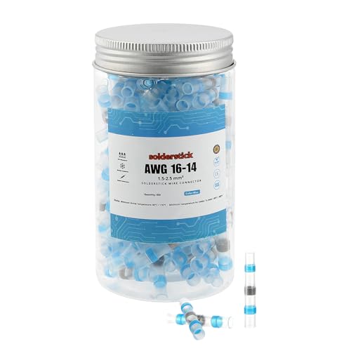 Blue Solder Seal Wire Connectors AWG 16-14 100pcs Heat Shrink Waterproof Electrical Butt Connectors, Insulated Solder Sleeve Wire Terminals Kit for Automotive Marine Wiring, No Crimp Required - color: Blue