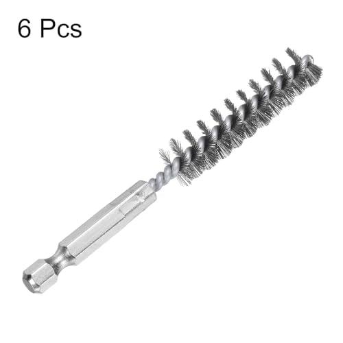 HARFINGTON 6Pcs Stainless Steel Bore Brush 12mm Dia 4" Long Cleaning Twisted Wire Brush with Handle 1/4" Hex Shank for Tubes, Ports, Bearings - size: 12mm