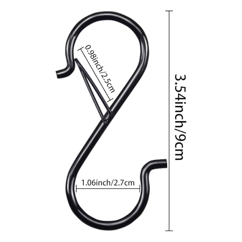 3.5in Heavy Duty S Hooks for Hanging, Safety Buckle Metal Hooks, 18 Pack - size: 18PCS