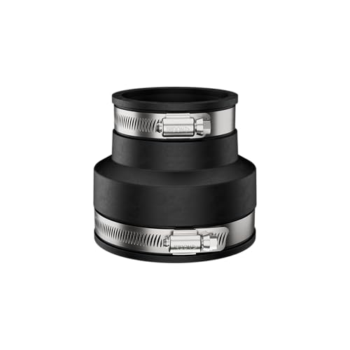 Fernco 1056-215 Cast Iron, Plastic and Steel Pipe Flexible Coupling Connector Sewer and Drain Coupler Adapter 2" X 1.5" Black