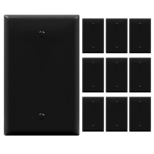 ENERLITES 10 Pack Mid-Size Blank Wall Plate Cover, No Device, 1-Gang, Black - color: Black, size: Mid-Size