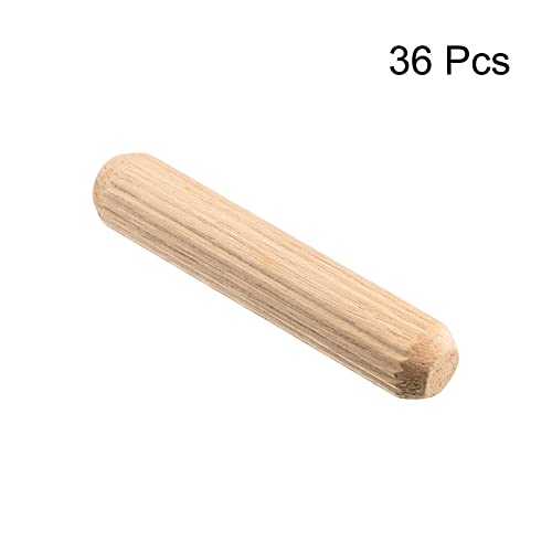 uxcell Wooden Dowel Pins 36pcs 10x50mm(3/8"x2") Fluted Beveled Ends Wood Dowel Pegs Kiln Dried Hardwood for Woodworking Furniture Shelf - size: 10x50mm