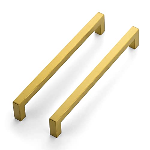 Ravinte Brushed Brass Cabinet Square Handles Drawer Pulls 8 Inch 18 Pack - color: Brushed Gold