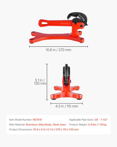 VEVOR Portable Pipe Vise, Lightweight Aluminum Pipe Clamp for 1/8" to 1-1/2" Pipe, Quick Grab Self-Adjusting Wrench for Pipe Cutting, Threading, Clamping, Ideal for Plumbing Repair