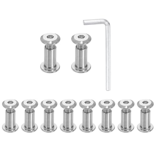 HARFINGTON 10 Set M6x10mm Hex Drive Socket Cap Bolt and M6x15mm Nuts with M4 Hex Wrench, Furniture Connector Bolts and Screws for Furniture Countersunk Belt, Silver - size: M6x10mm, M6x15mm