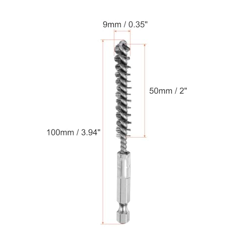 HARFINGTON 6Pcs Stainless Steel Bore Brush 9mm Dia 4" Long Cleaning Twisted Wire Brush with Handle 1/4" Hex Shank for Tubes, Ports, Bearings - size: 9mm