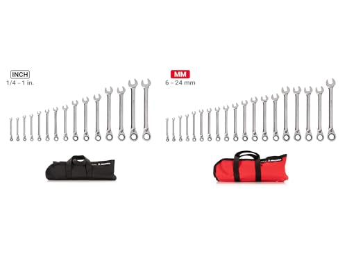 TEKTON Reversible Ratcheting Combination Wrench Set, 34-Piece | WRC94405 - size: 34-Piece (1/4-1 in., 6-24 mm), style: Pouch
