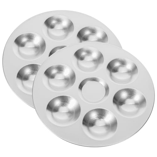 NUOBESTY Aluminum Paint Palette Tray Round Watercolor Mixing Tray Metal Paint Palette for Art Painting Color for Studio Classroom Travel 2 Pack 5.31in