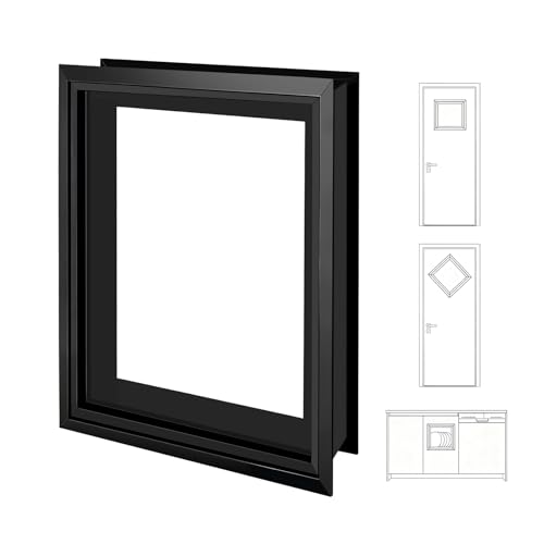 12.6" x 12.6" Window Frame Kit with Glass, Black Garage Door Window Inserts, Door Glass Inserts, Replacement Windows for Doors, Windows, Garages, Cabinets