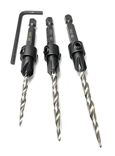 FTG USA 3 Pc Wood Countersink Drill Bit Set #6#8#10 with Hex Key - size: #6#8#10, style: w/o Depth Stop