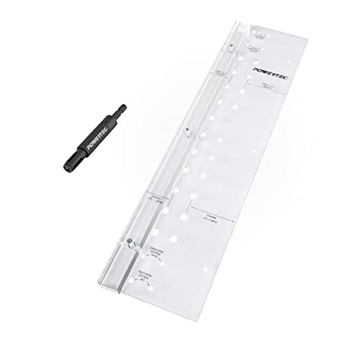 POWERTEC Shelf Pin Jig with 1/4" Self Pin Bit, Self Centering Drill Bit for 3/8' Holes, Woodworking Tool for Installing Shelf Pegs & Making Shelves & Cabinets (71653) - size: Jig with 1/4" Self Pin Bit
