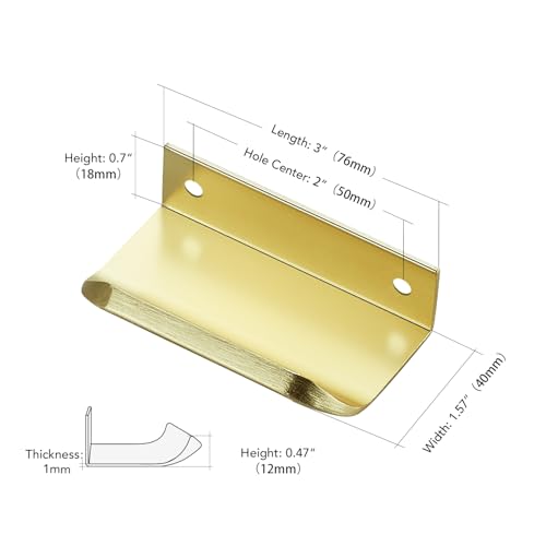 Ravinte Hardware Gold Cabinet Handles Finger Edge Pulls 3 Inch CC 10 Pack - color: Gold, size: 76mm/3" Overall Length