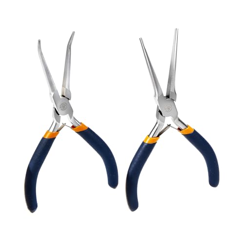 MANUFORE 2-Piece 6 Inch Mini Needle Nose Pliers Set, Straight and 45° Bent - color: Blue