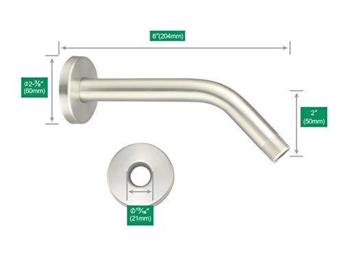 Purelux Shower Arm 8 Inches Universal Replacement Made of Stainless Steel, Brushed Nickel Finish Flange Included - color: Brushed Nickel, size: 8 Inches