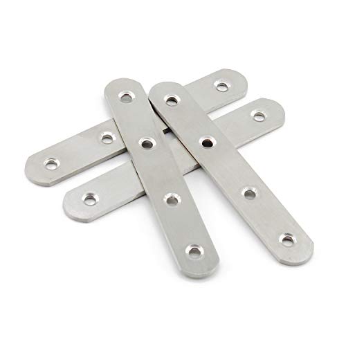 4 Pack Flat Mending Plate for Wood,ULIFESTAR Stainless Steel Straight Brackets 130mm / 5" Length 4 Screw Hole Flat Repair Fixing Wood Brace Joining Plates Connector with Fixing Screws - size: ['130x20x3mm']