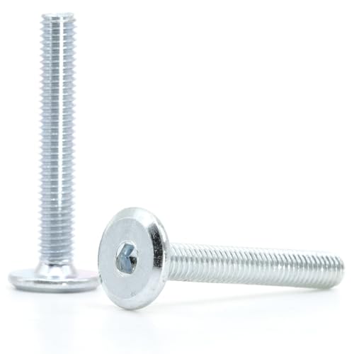 ReplacementScrews M6 x 50 Joint Connector Bolts (50mm Length, 1mm Pitch) | Fine Threaded M6, JCB Furniture Assembly Screws, Flat Head, Blunt Tip, 4mm Hex (Allen) Drive, Zinc Plated Steel, Pack of 5