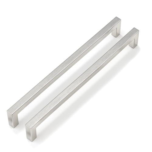 Goldenwarm Brushed Nickel Cabinet Pulls 30 Pack 11-1/3 Inch, Square Drawer Handles, Stainless Steel, Screws Included, Silver Kitchen Hardware for Cupboard Closet Furniture Upgrade - size: 11-1/3In(288MM) Hole Centers