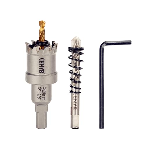 1-1/8" (29mm) Tungsten Carbide Tipped Hole Saw with 2Pcs Titanium-Plated Pilot Drill Bits for Hard Metal,Stainless Steel,Iron,Aluminum Alloy,Wood and Plastic - size: 29mm | 1-1/8"